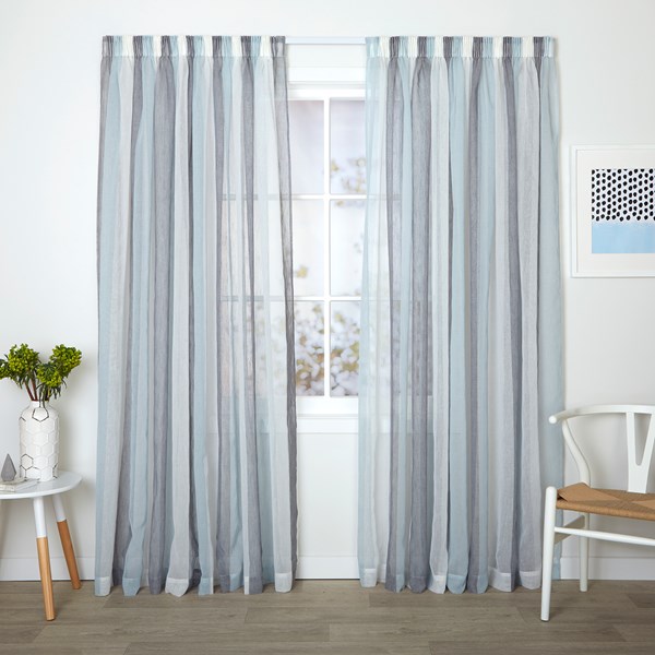 Mykonos Duck Egg - Readymade Sheer Pencil Pleat Curtain
